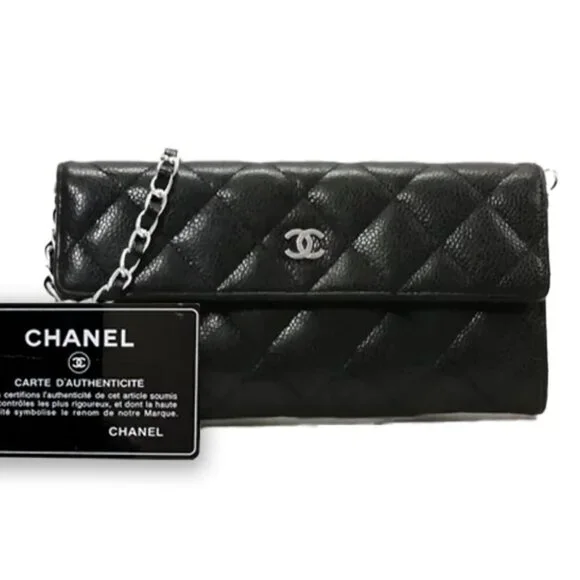 Chanel CC Classic Caviar Flap Wallet Chain Shoulder Crossbody Black - Picture 1 of 10